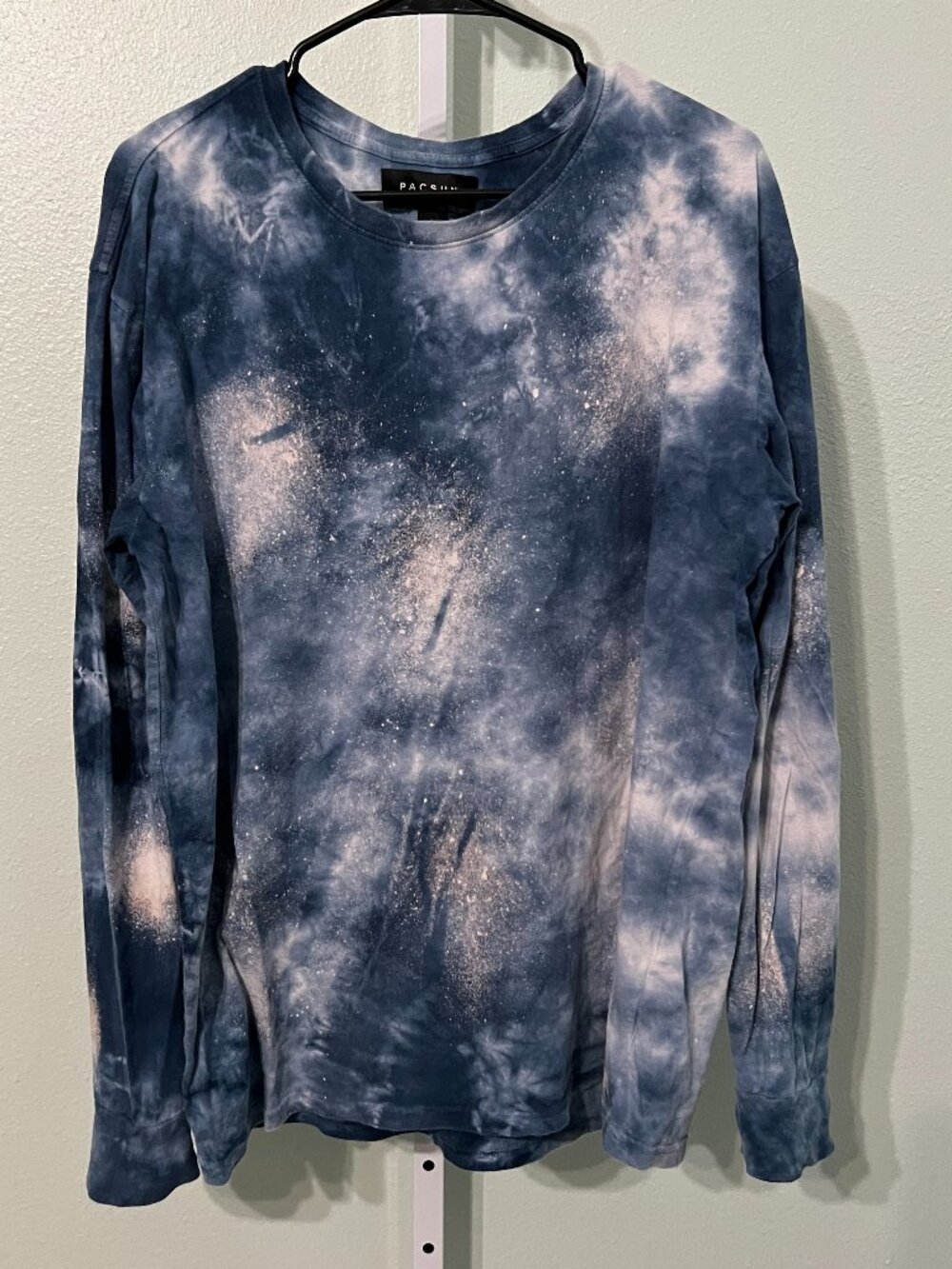 Pacsun Blue & White Galaxy Tie Dye 100% Cotton Long-Sleeve Tee T-Shirt SZ Med